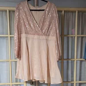 Blush Sequin Wrap Bodice Skater Dress